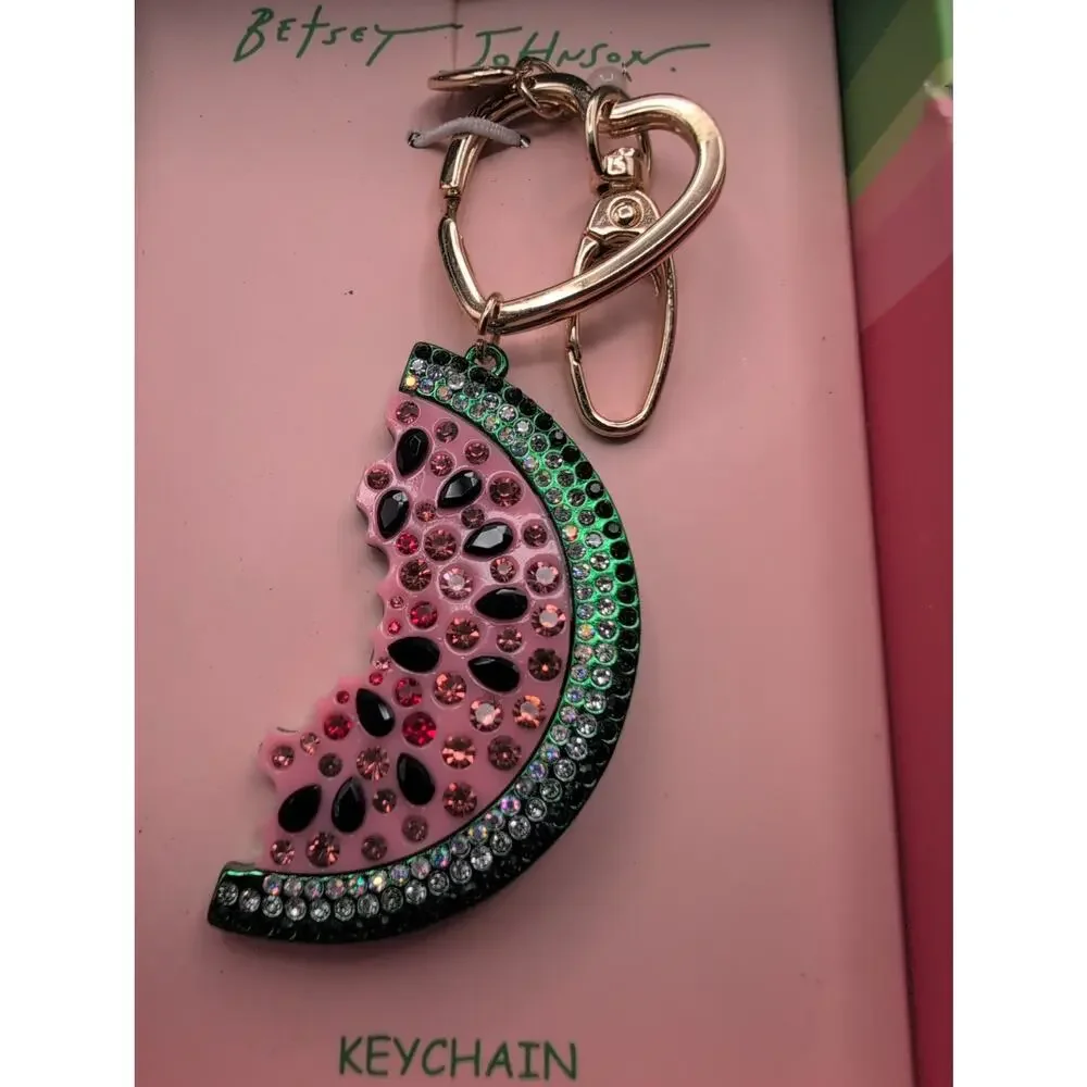 Betsey Johnson Watermelon Rhinestone Crystal Keychain Charm New with Box